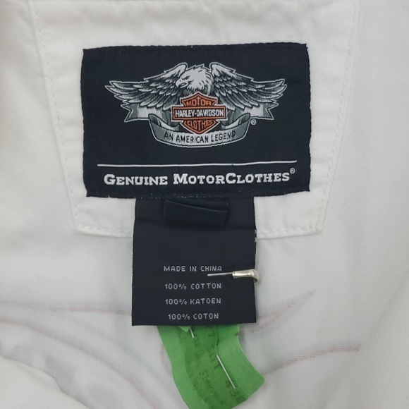 Harley Davidson white cotton shirt buttons up embroider men size L - Picture 7 of 7